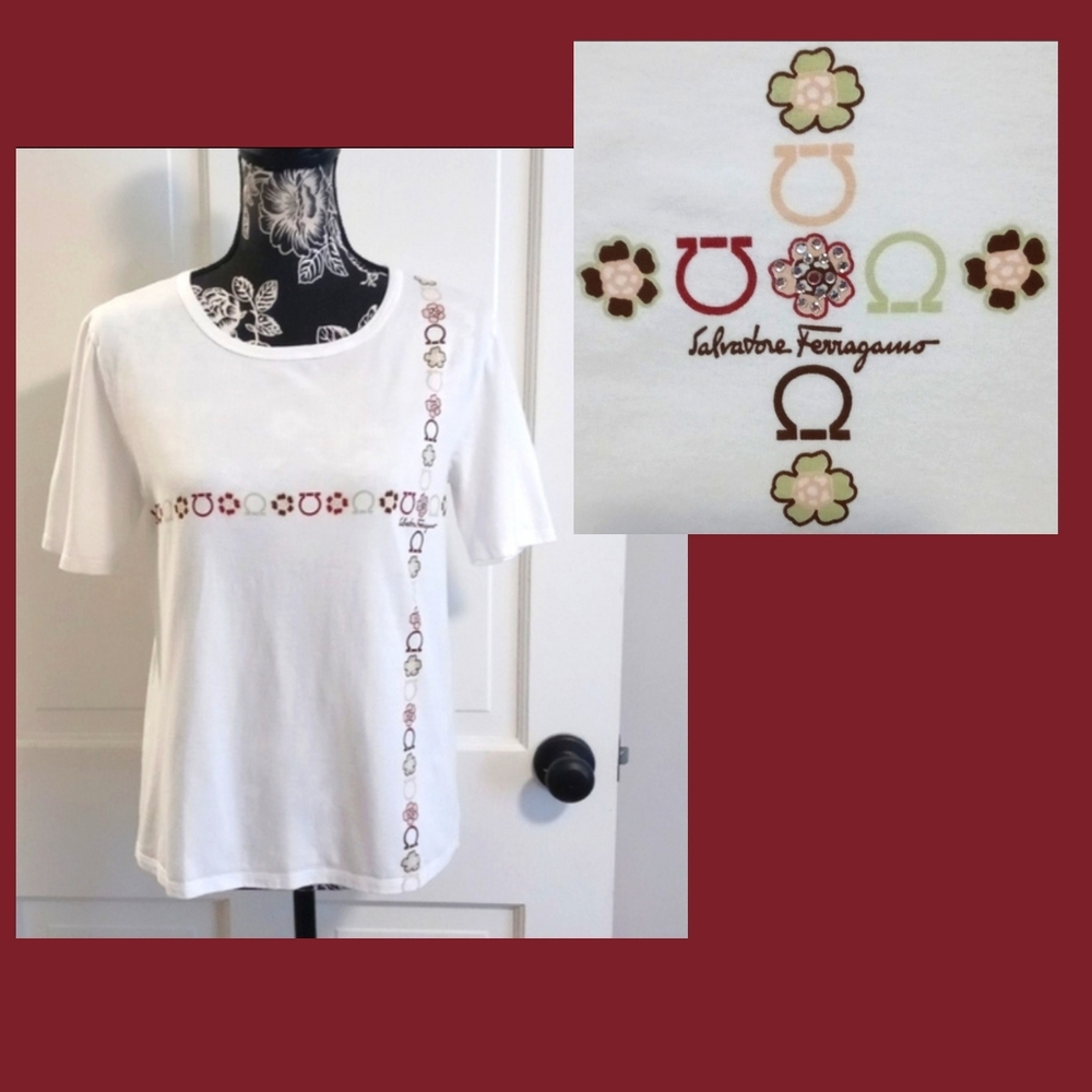 🌸VTG Ferragamo🌸 - Gancini Logo White S/S Cotton Tee